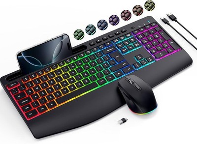 Kabelloses Tastatur und Maus Set 9 RGB Hintergrundbeleuchtung Effekte, Handgelenk 9 