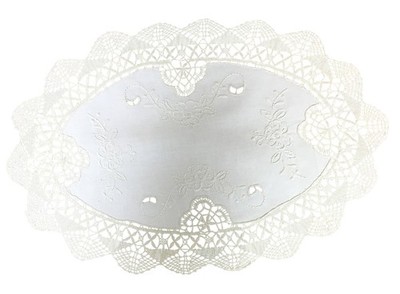 Vintage Cluny Spitze Oval Tabletttuch Tischwäsche Doiley Geschirr Ecru 12'' x 18''