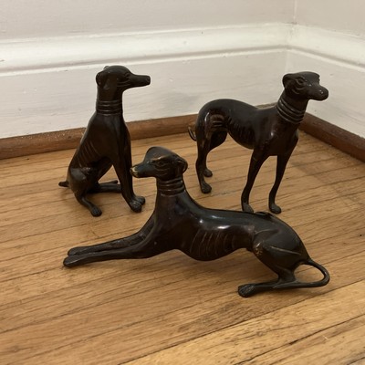 Greyhound Metal Figurines Statues - Whippet Dog - Set of 3
