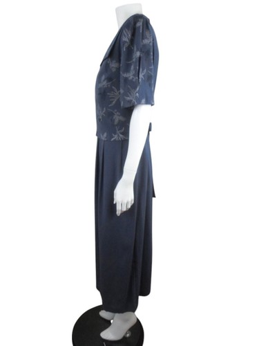 Vintage Miss Dorby Blue Maxi Dress Womens 12 Short Sleeve Tie Back - Picture 4 of 9