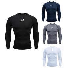 Mens Compression Armour Base Layer Top Long Sleeve Thermal Gym Sports Shirts UK