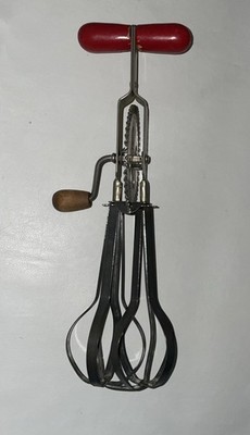 Vintage High Speed Super Center Drive Egg Beater w/ Red Wood Handle