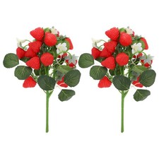 2Pcs Fake Strawberry Flower Bouquet - Artificial Strawberry Branches Simulate...