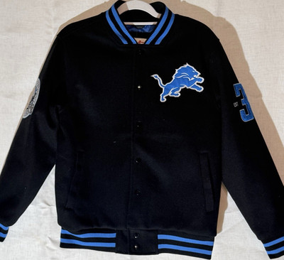    Rare Premium Wool Detroit Lions Varsity Jacket Ultra Game Wool Black/Blue 