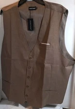 Barry Wang Wedding Vest Solid Light Brown 3XL Button Up V-Neck NWT