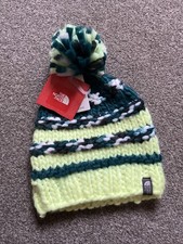 BNWT The North Face Hand Knitted Beanie Green And Yellow/lime