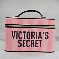 Victorias Secret Pink Stripe Train Case Makeup Cosmetic Bag Travel Vanity Case