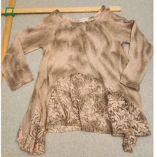 Belle France Sweater Womens Large Pink Beige Lace Asymmetrical Boho Italy Mohair