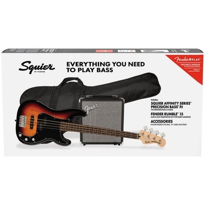 E-Bass Set Squier Affinity PJ Bass Pack LRL 3TSB Bass Bundle NEU