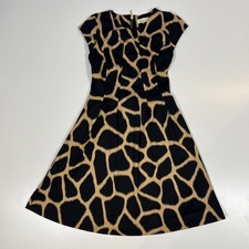 Michael Kors Giraffe Print Dress Sz 2 Blk & Tan Fit & Flair Stretch Knee Length