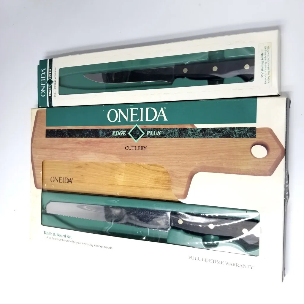 Vintage 1992 Cheese cutting board Oneida Edge Knife Stainless Steel Kitchen