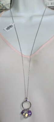 NWT Ballet Necklace Gift Beautiful Silver Tone 34.25'' long & gem pendant  2.25''