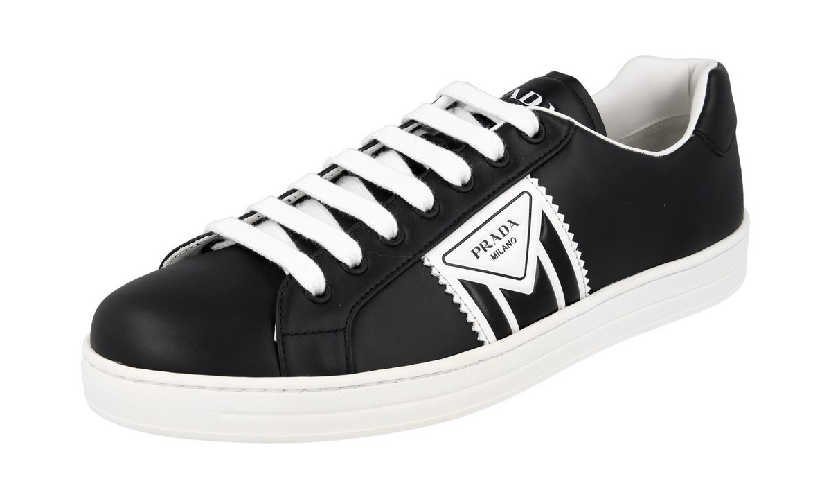 PRADA Leather DOWNTOWN Sneakers - 4E3544 - Black White - NEW - US
