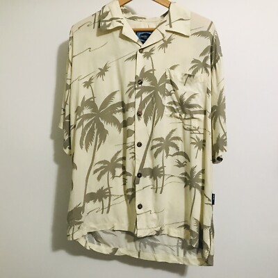 Pacific Blue USA Vintage Tropical Shirt Men Size Medium Hawaii Palm Trees Button