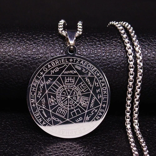 Vintage Stainless Steel Round Pendant The Seal of The Seven Archangels Necklace - Picture 15 of 25