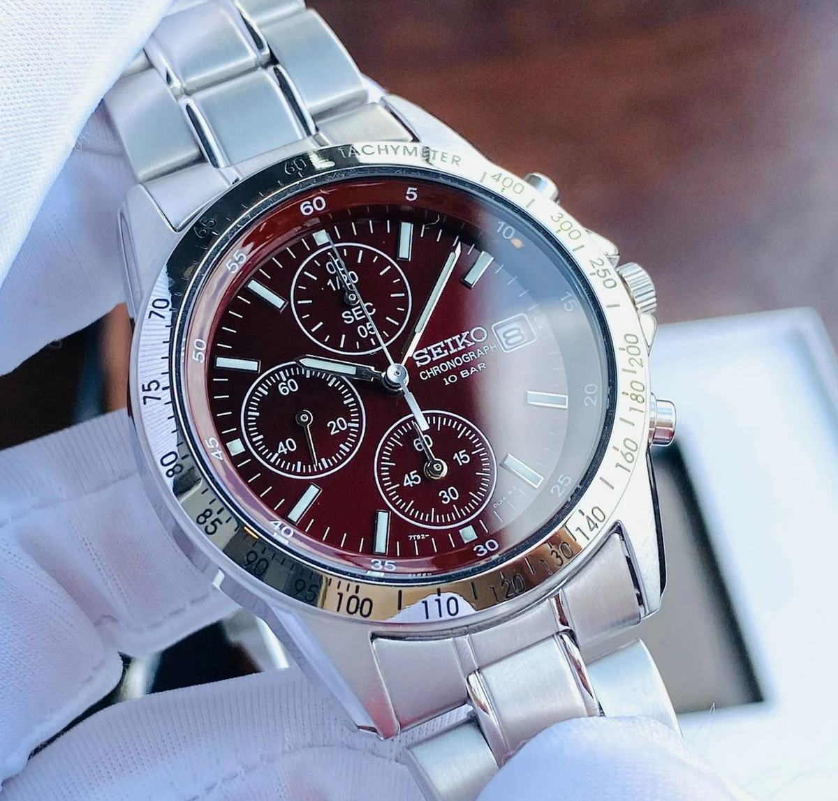 Seiko Spirit SBTQ045 Red Dial Chronograph Stainless Steel Men's