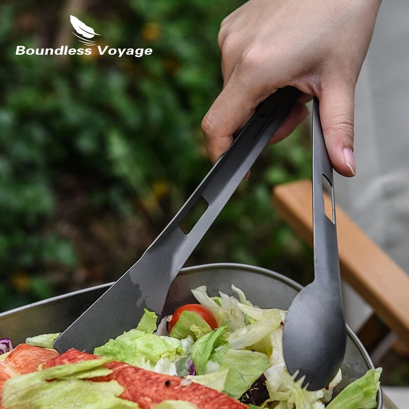 Titanium Alloy 2 in 1 Tong Spork Spatula Shovel Camping BBQ All-In-One Utensil - Image 4 of 4