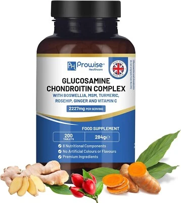 PROWISE HEALTHCARE Glucosamine and Chondroitin Complex – 200 High Strength Tablets | 8 Nutritional