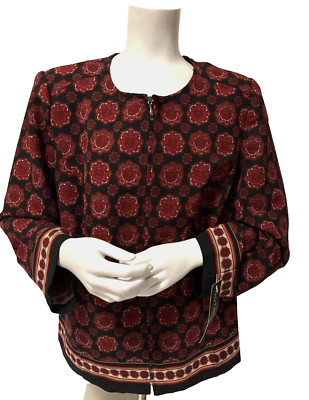 NWT Notations Women's  Multi Color Full Zip Long Sleeve Floral Print Jacket  2X