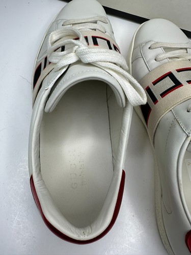 Gucci Ace Stripe Sneakers Men US 8.5 Logo Leather Shoes Low Tops Italy 523469 - Picture 8 of 11