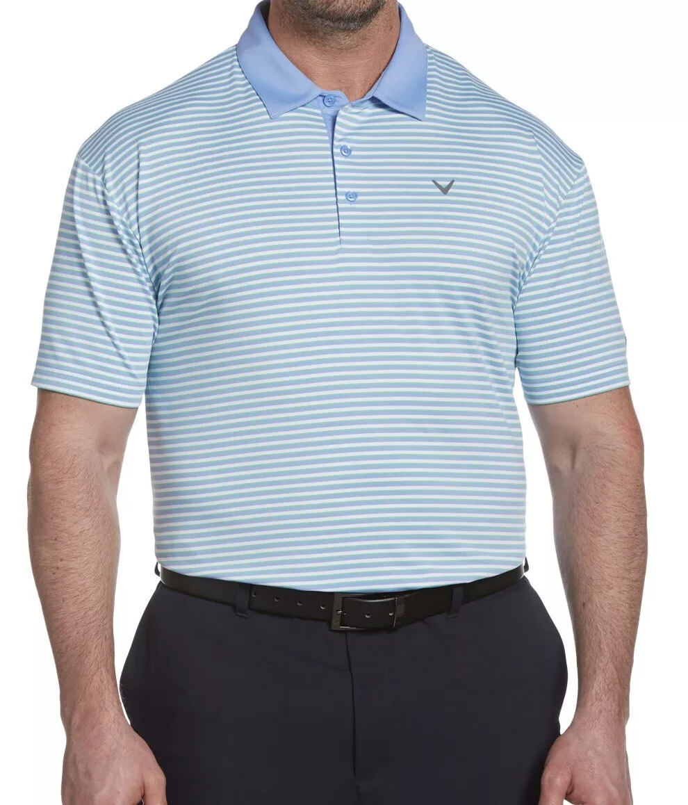 CALLAWAY Golf Mens Big Tall 2XLT Refined Stripe Polo Shirt 80 CORNFLOWER BLUE