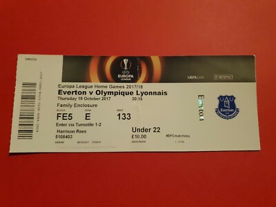 Used Ticket UEFA CL EL 2017/18 Everton FC vs Olympique Lyon Lyonnais