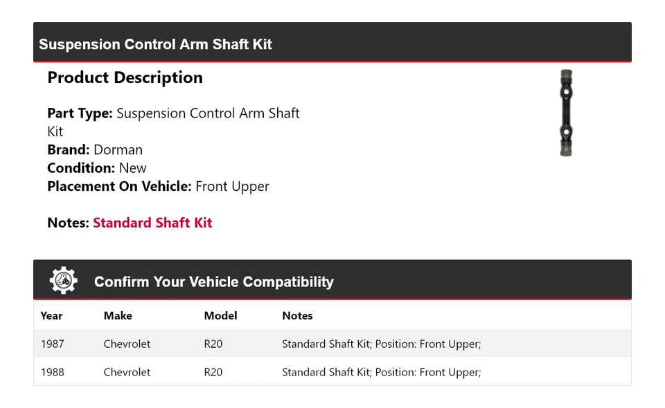 Kit de brazo de control de suspensión superior delantero para Chevrolet R20 Dorman 1987-1988 Foto 2 de 4
