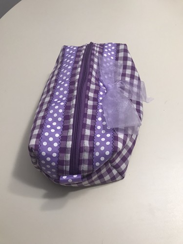Purple Gingham Makeup Bag - Picture 2 of 3