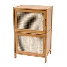 End Side Bedside Table Nightstand Sideboard w/ Rattan Decorated Drawers Storage