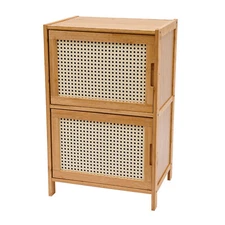 End Side Bedside Table Nightstand Sideboard w/ Rattan Decorated Drawers Storage