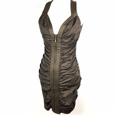 Dream Culture Dress Small Bodycon Brown Sleeveless Ruched Fitted Zip Front Sexy