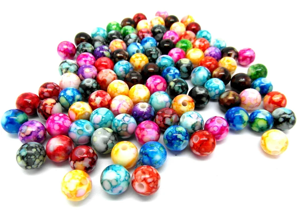 Acrylic Marbled Ink Splatter Beads 100pcs Approx 8mm - Mixed Colour Pack Crafts - Image 2 of 4