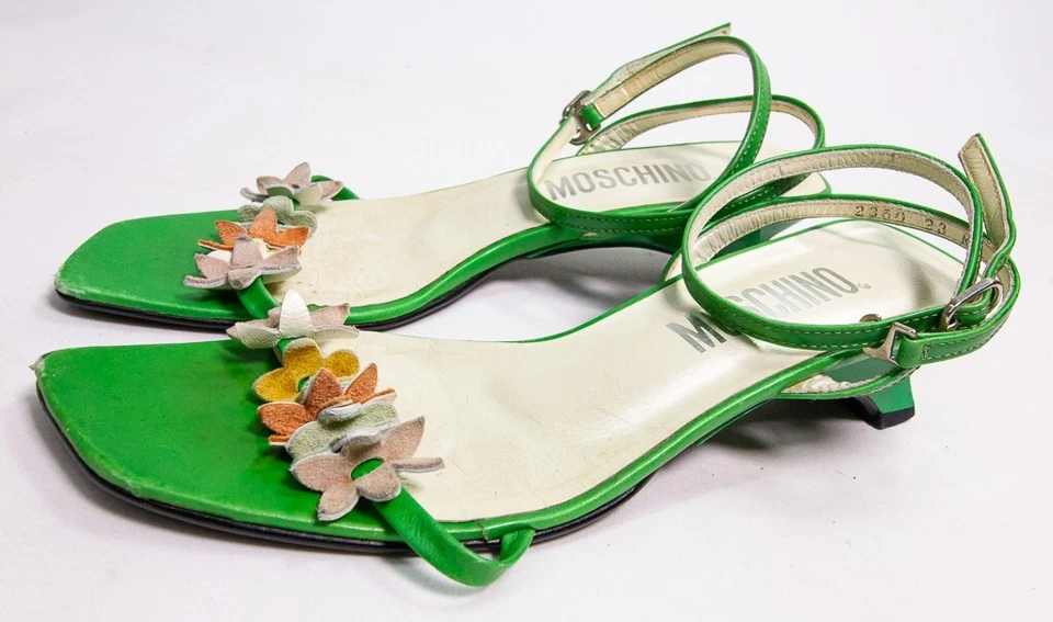 Moschino Green Open Toe Floral Detail Shoes Women's Size 36 1/2 US 5.5 - Image 2 of 4