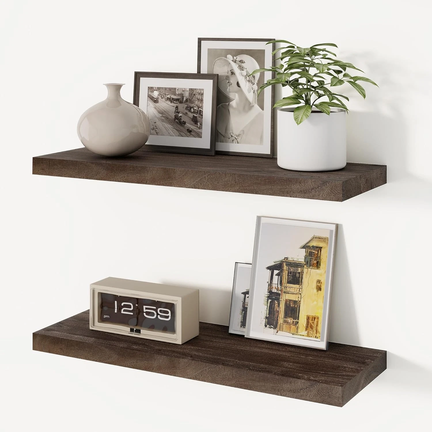 Rustic Elm Wood Floating Shelves - Set of 2 for Bathroom & Home Decor