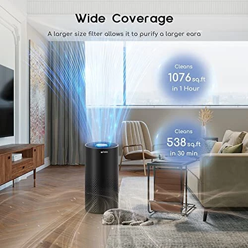 Air Purifier for Home Smokers 99.99% Effective,520 ft²，22db |True H13 Black