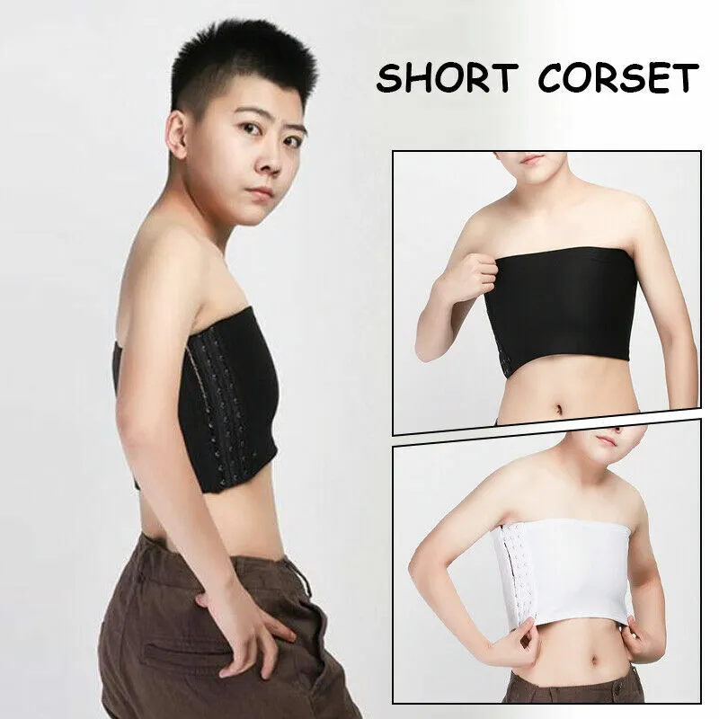 Trans Lesbian Tomboy Strengthen Flat Chest Short Vest S-4XL Breast  Underwear