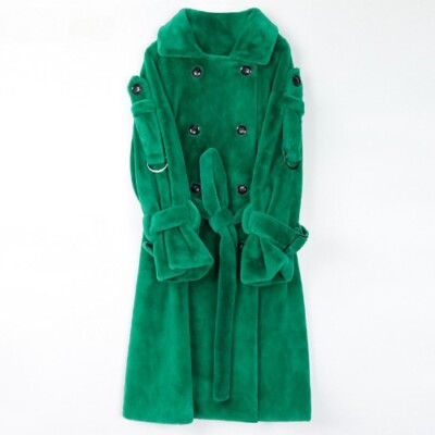 Women's Fluffy Faux  Trench Coat Long Jacket Warm Thicken Double Breasted SZ