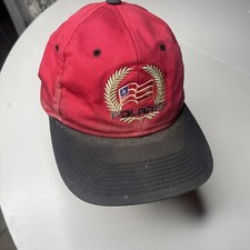 Vtg Polaris Snowmobiles Baseball Hat Snapback Red Cap Embroidery Logo Dirty