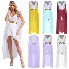 DE Frauen Griechisch Kleid Halloween Cosplay Fließend Königin Kostüm Cape Ärmel
