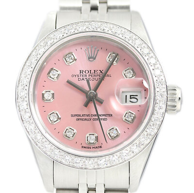 Rolex Damen Datejust Rosa Zifferblatt Diamant Lünette 18K Weiss Gold & Stahl Uhr