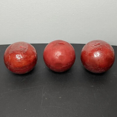 Crate & Barrel Red Mottled Round Candles Set of 3 Holiday Trio 2.5  *1 Unwrapped