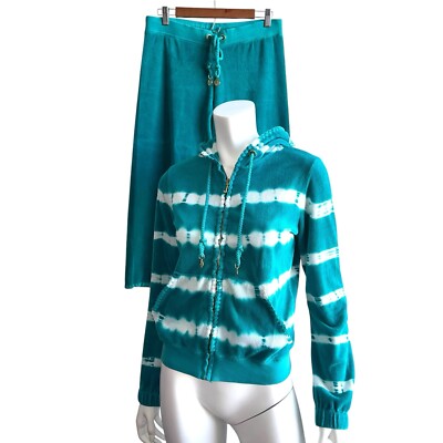 Juicy Couture Y2K Vintage Pants Hoodie Tracksuit Terrycloth Blue Zip Set  Small