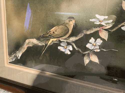 Vintage Orig Watercolor, Dove on Branch Yeackle, 1983 23.5" x 31.5” Framed/Mat - Picture 2 of 10