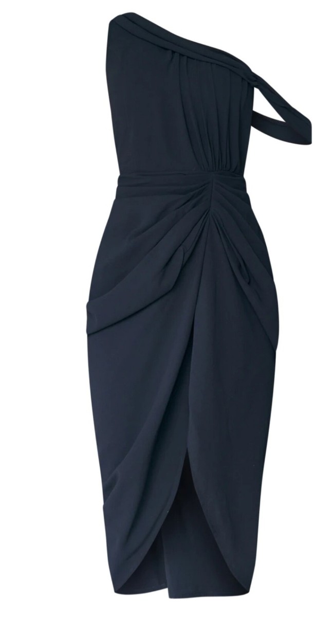 Pretty Little Things Black Chiffon Asymmetric Strap Draped