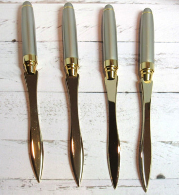 Lot of 4 Silver Tone Letter Opener Gold Chrome Plated Steel 6'' Long+Gift Pouch