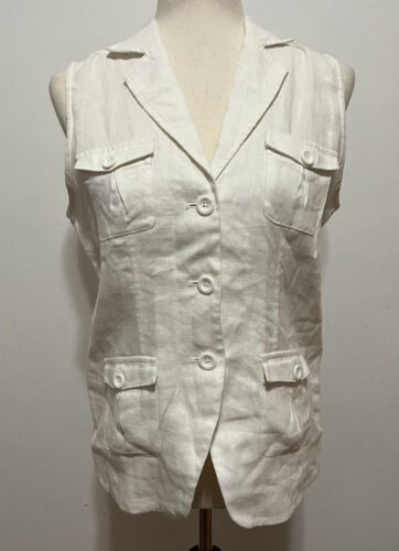 Island Company Linen Vest Womens Size Small White Sleeveless Top O - Photo 1 sur 7