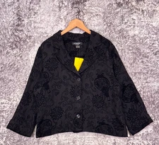 New Citron Santa Monica Jacket XL Womens Black Chenille Silk Embroidered Blazer