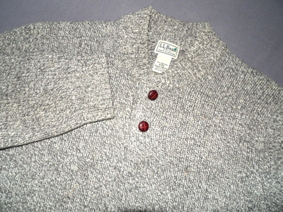 L.L. Bean 100% Lambs Wool Gray Henley Knit Fisherman Sweater Men's Medium