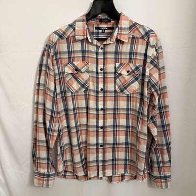 Carbon Slim Fit Plaid Button Up Shirt Size XL - Blue / White / Salmon