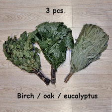 Set of 3  sauna brooms  birch / oak  / eucalyptus  Whisk Broom venik